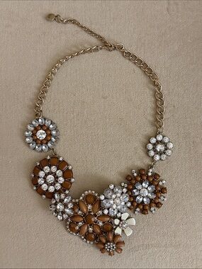 Gold-Tone Brown & Clear Crystal Floral Statement Necklace - Women Jewelry